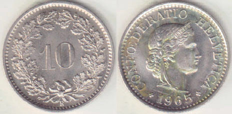 1965 Switzerland 10 Rappen (Unc) A008658